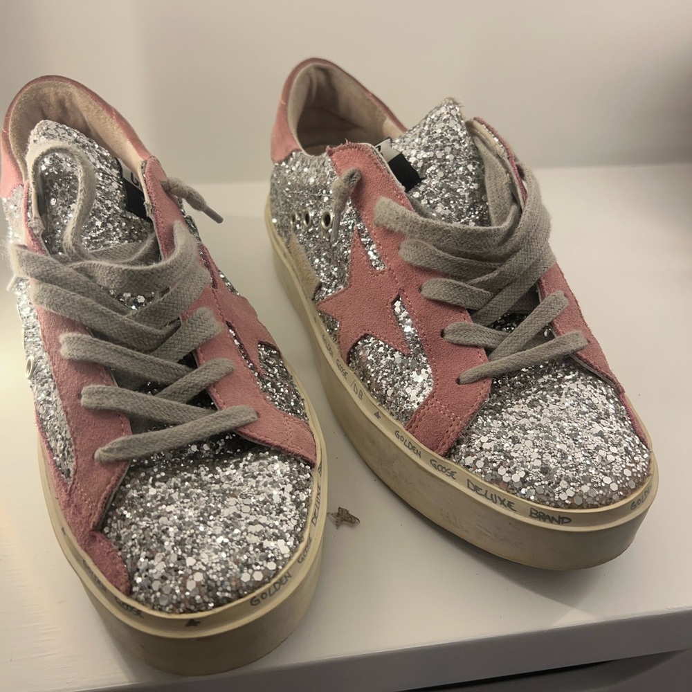 Golden Goose Pink and Silver Glitter Sneakers